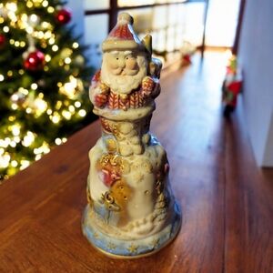 Vtg 95 Kirkland's Santa Bell Collectible Potter's Garden Hand Painted Ceramic